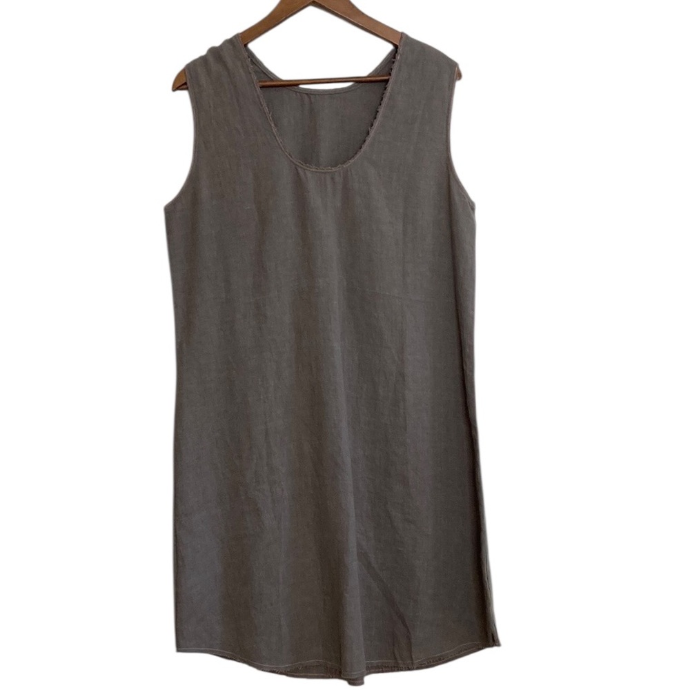 Linen Tunic Womens Medium Gray Sleeveless Top Mini Dress Resortwear Coastal